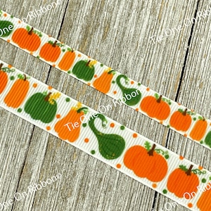Fall Autumn Harvest Pumpkins Gourds Printed Grosgrain Ribbon - 3/8&quot; - 5/8&quot; - Sewing - Crafting - Decor - Party Favor - Wrap