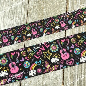 Sale! 3 & 5 Yard Peace Love Guitars Flowers Rainbows Printed Grosgrain Ribbon: 7/8" - 1.5" - Craft - Bow - Scrapbook - Gift Wrap - Scrapbook image 4