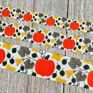 Large Autumn Fall Pumpkin Patch Printed Grosgrain Ribbon  - 5/8" - 7/8 - 1.5" - Sew - Craft - Decor - Bow -  Wreath - Scrapbook - Costume