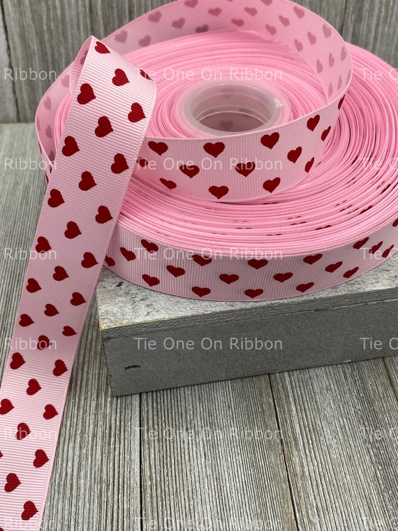 3 yards Valentine ribbon hearts and Flowers ribbon Red Hearts Grosgrain  Hair Bow Printed Ribbon 1 pink and red ribbon
