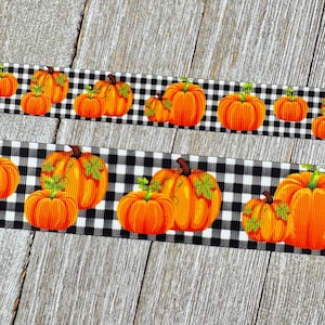 Ruban gros-grain à carreaux noirs et citrouilles d'automne - 2,2 cm - 3,8 cm - Couture - Loisirs créatifs - Décoration de table - Nœud pour cheveux - Couronne - Scrapbooking - Déguisements