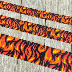 Flame Fire Skulls Motorcycles Hot Printed Ribbon  5/8" - 7/8" - 1.5" - Dog Collar - Biker Babe - Motorcycle Ribbon - Spicy Ribbon