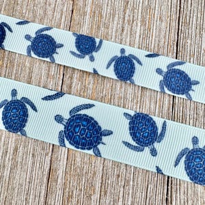 Blue Sea Turtles On Pale Blue Grosgrain Printed Ribbon - 5/8&quot; - 7/8&quot; - Craft - Hair Bow - Luggage Tag - Dog Collar - Gift Wrap - Hair Ribbon