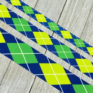 Green Argyle Plaid Print Grosgrain Ribbon - 5/8" - 1" - 1.5"  - Sewing - Crafting - Decor - Bow - Lanyard - Key Fob - Award Ribbon - Collar