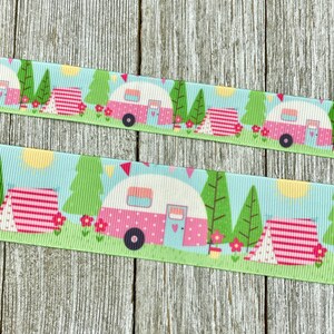 Camper, Tent, Trees, Summer Fun Printed Grosgrain Ribbon - 7/8" - 1.5" - Sew - Craft - Printed Ribbon - Hair Bow - Collar - Fob - Wrap - Tag