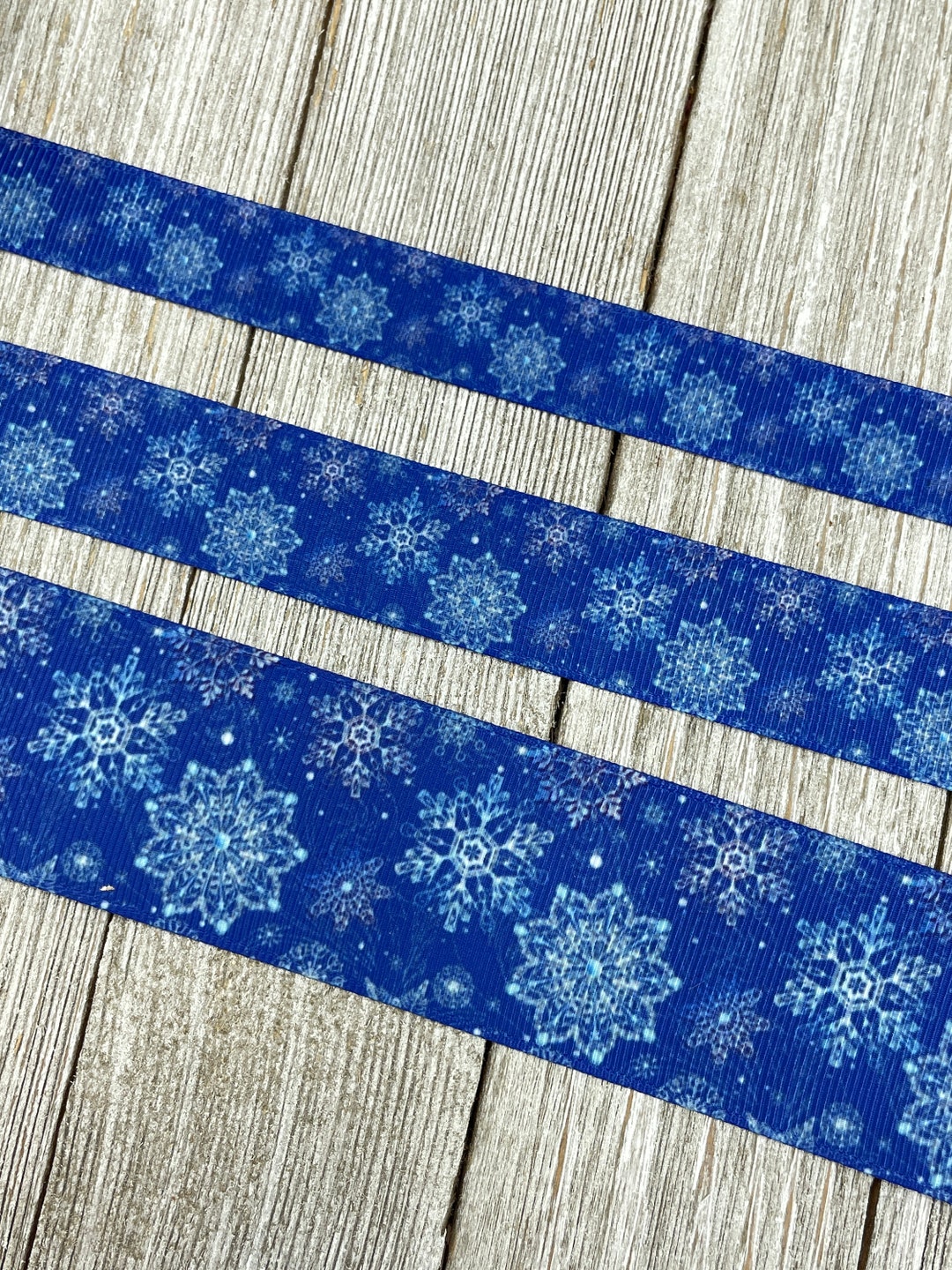 Denim Blue Winter Snowflakes Printed Grosgrain Ribbon - 5/8 - 7/8 - 1 ...