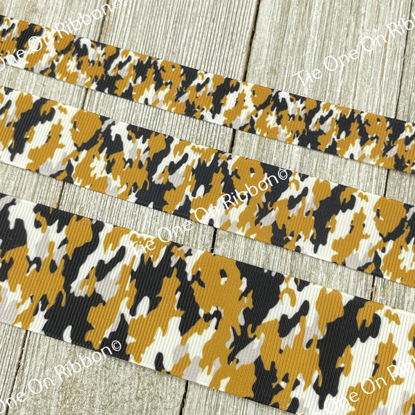 Black, Gold And White Camo Style Printed Grosgrain Ribbon -  5/8" - 7/8" - 1"  - 1.5" - Sew - Craft - Decor - Dog Collar - Lanyard