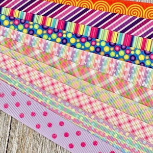 Bekomme genau das, was du siehst! 10 - 1-Yard-Schnitte von 5/8-Zoll-Streifen, Punkten, Plaids, sortiert, Rips, Dekor, Party, Schleife, Sammelalbum, Warenkorb nähen