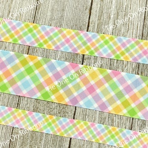 Bright Pastels Plaid Printed Grosgrain Ribbon -  5/8" - 7/8" - 1.5" - Sewing - Craft - Decor - Bow - Baby Shower - Gift Wrap - Lanyard