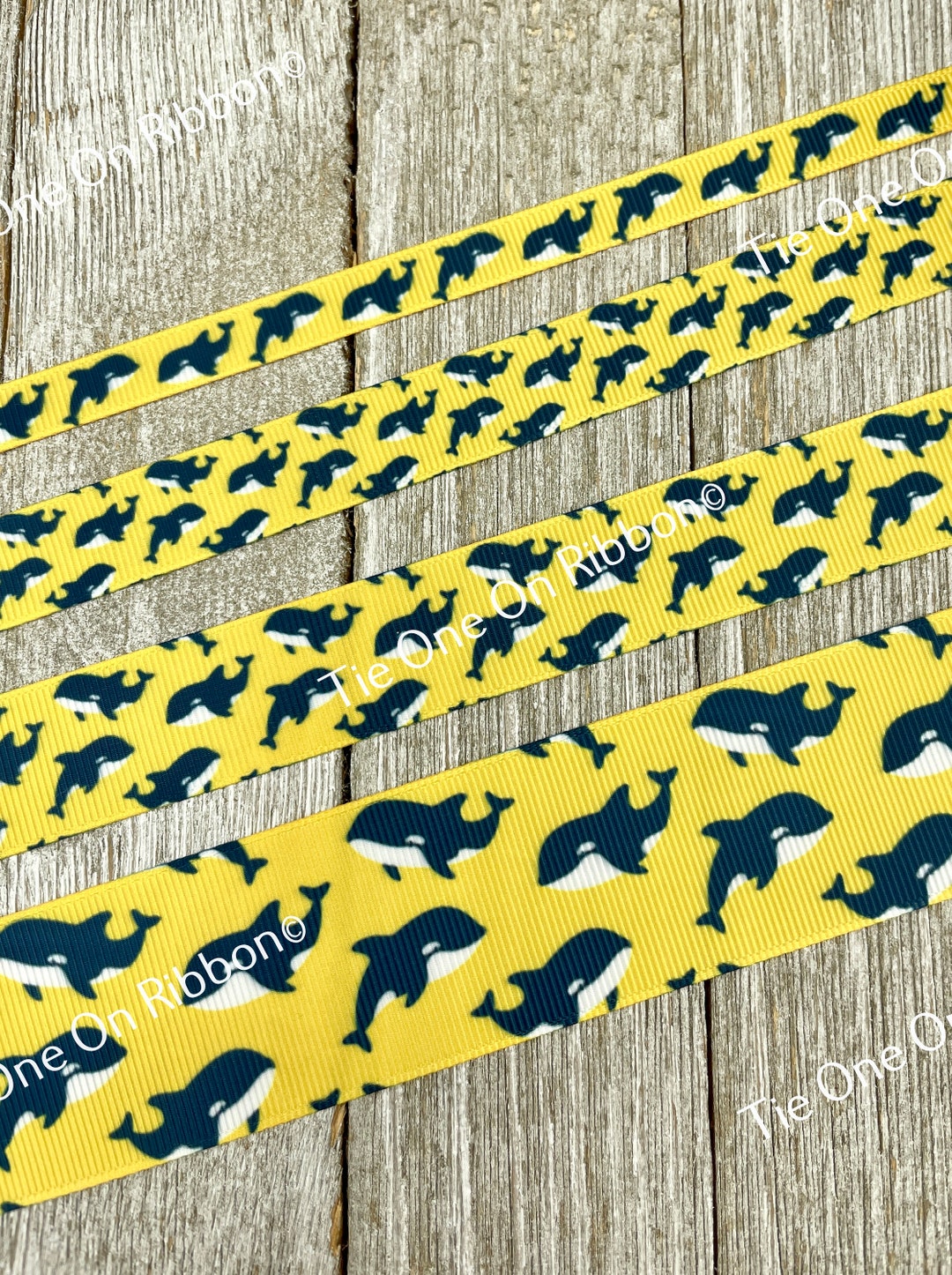 Orca Whale Ocean Sea Life Beach Print Grosgrain Ribbon - 3/8