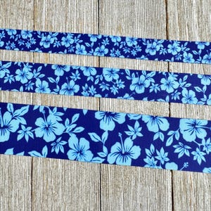 15 x 2 cm mit Hibiskus Muster auf blauem Ripsband 1,5 - 20cm - 3.5 Zoll: Nähen - Basteln - Dekorieren - Schleife im Haar - Anhänger - Party - Hundehalsband