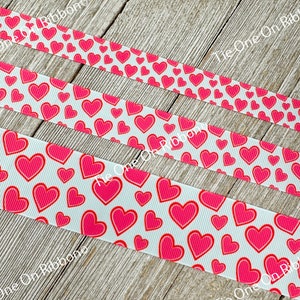 Sale! 5  Yards Pink Hearts on Pale Blue Background Printed Grosgrain Ribbon - 5/8&quot; - 7/8&quot; - 1.5&quot; - Craft - Bow - Card - Gift Wrap - Tag