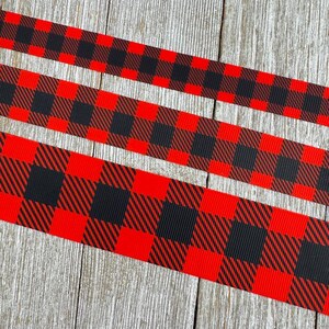 Red and Black Large Buffalo Check Plaid Printed Grosgrain Ribbon: 5/8", 7/8", 1", 1.5", Craft Ribbon, Hair Bow, Luggage Tag, Dog Collar