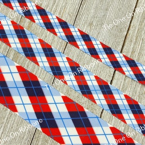Patriotic Argyle Plaid Printed Grosgrain Ribbon -  5/8" - 7/8" - 1" - 1.5" - Sewing - Crafting  - Party  Decor - Bow