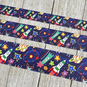 Space Rocket, Outer Space,  Planets, Solar System Printed Grosgrain Ribbon - 5/8&quot; - 1&quot;  - 1.5&quot;  - Sewing - Crafting - Decor - Nursery
