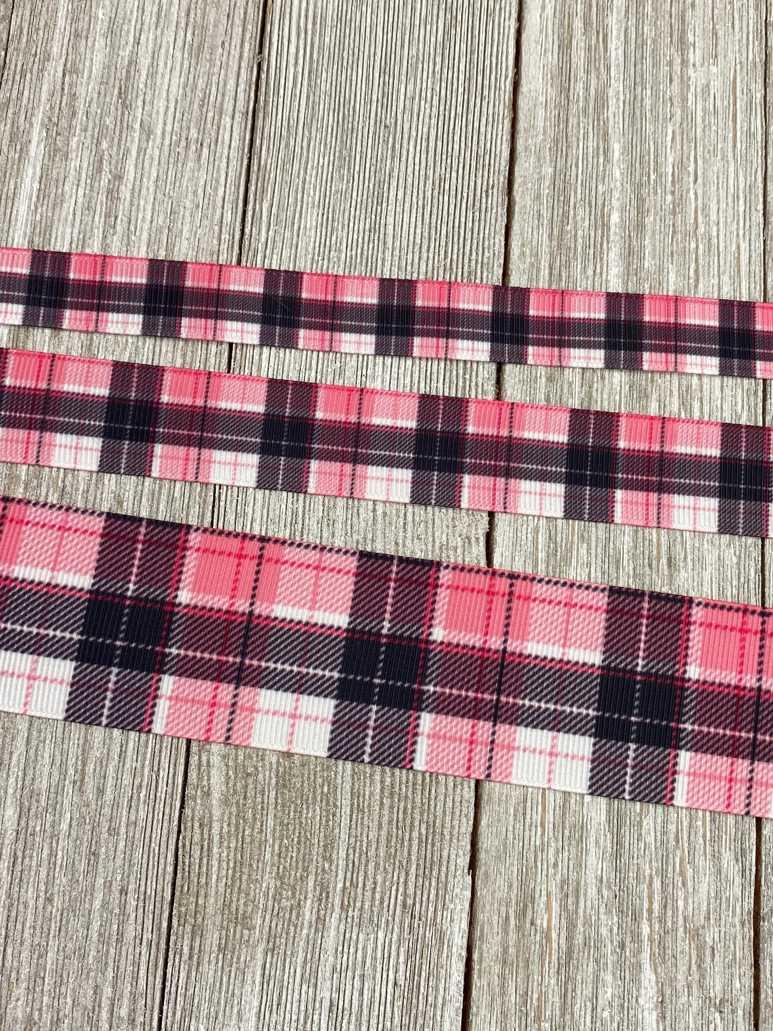 Pink Plaid Pattern Ribbon Pink, Black & White Plaid Printed Grosgrain Ribbon - 5/8