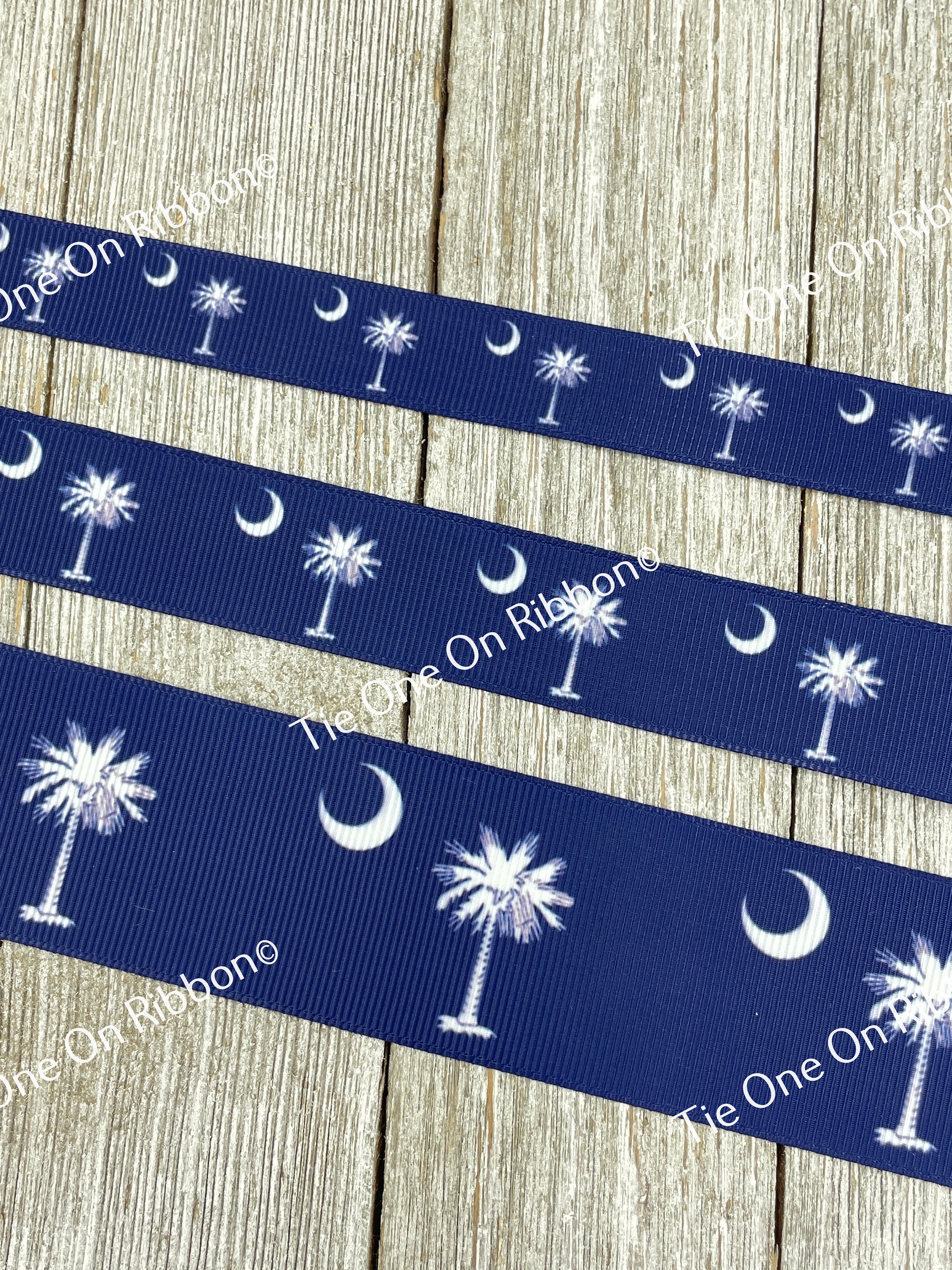 Lot 2 Smaller Crescent Moon South Carolina State Flag Print Grosgrain Ribbon - 5/8" - 7/8" - 1.5" - Craft - Bow - Tag - Palmetto - Moon