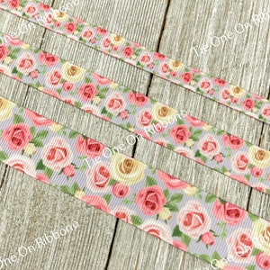 SALE! 5 Yards Pink and Cream Tan Roses On Light Purple Background Printed Grosgrain Ribbon - 3/8&quot;-5/8&quot;-1&quot; 1.5&quot;- Sew-Craft - Hair  Bow - Wrap