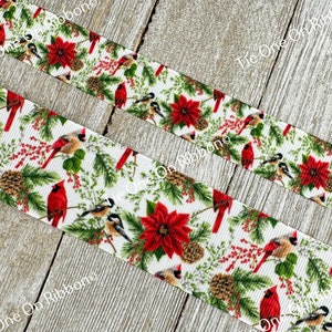 Verkauf! 5 Meter Winter Vogel Kardinal Kohlmeisen Weihnachtsstern Stechpalme Ripsband bedruckt - 20,5 - 3,5 cm - Schleife - Schleife - Geschenkanhänger - Anhänger