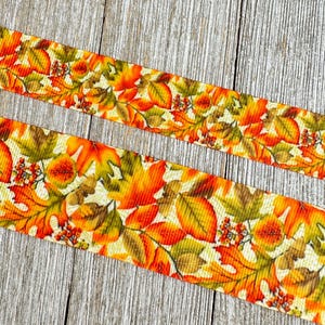 Fall Autumn Leaves Berries On Light Background Printed Ribbon - 7/8" -  1.5" - Sew - Craft - Decor - Wreath - Collar - Bow - Wreath