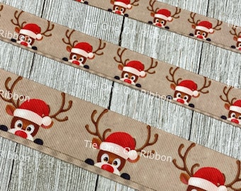 Lot 1 Peeking Reindeer Christmas Printed Grosgrain Ribbon - 5/8" - 7/8" - 1.5" -- Sew - Craft - Party - Collar - Hair Bow - Gift Wrap