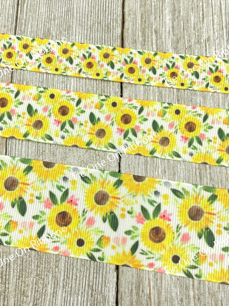 Bright Sunflower Floral Print Grosgrain Ribbon - 5/8