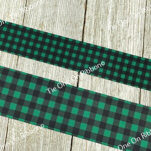 Green and Black Plaid Printed Grosgrain Ribbon - 1&quot; - 1.5&quot; - Sewing - Crafting - Decor - Gift Wrap -  Christmas Ornament -