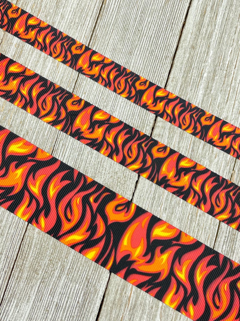 Flame Fire Skulls Motorcycles Hot Printed Ribbon 5/8