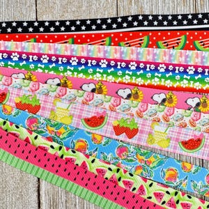 Get Exactly What You See! 10 - 1-Yard Cuts of 5/8&quot; Summer Fun Assorted Grosgrain Ribbon Decor Party Bow Wrap - Kids Crafts - Luggage Tag