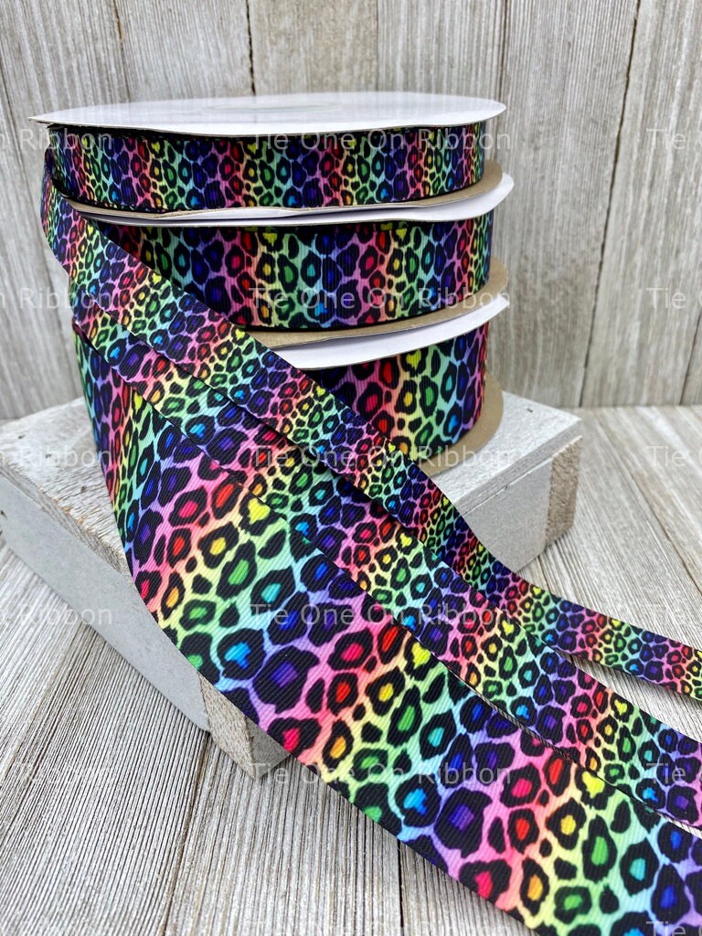 Rainbow Leopard Print Grosgrain Ribbon 5/8 1 1.5 Inch | Etsy