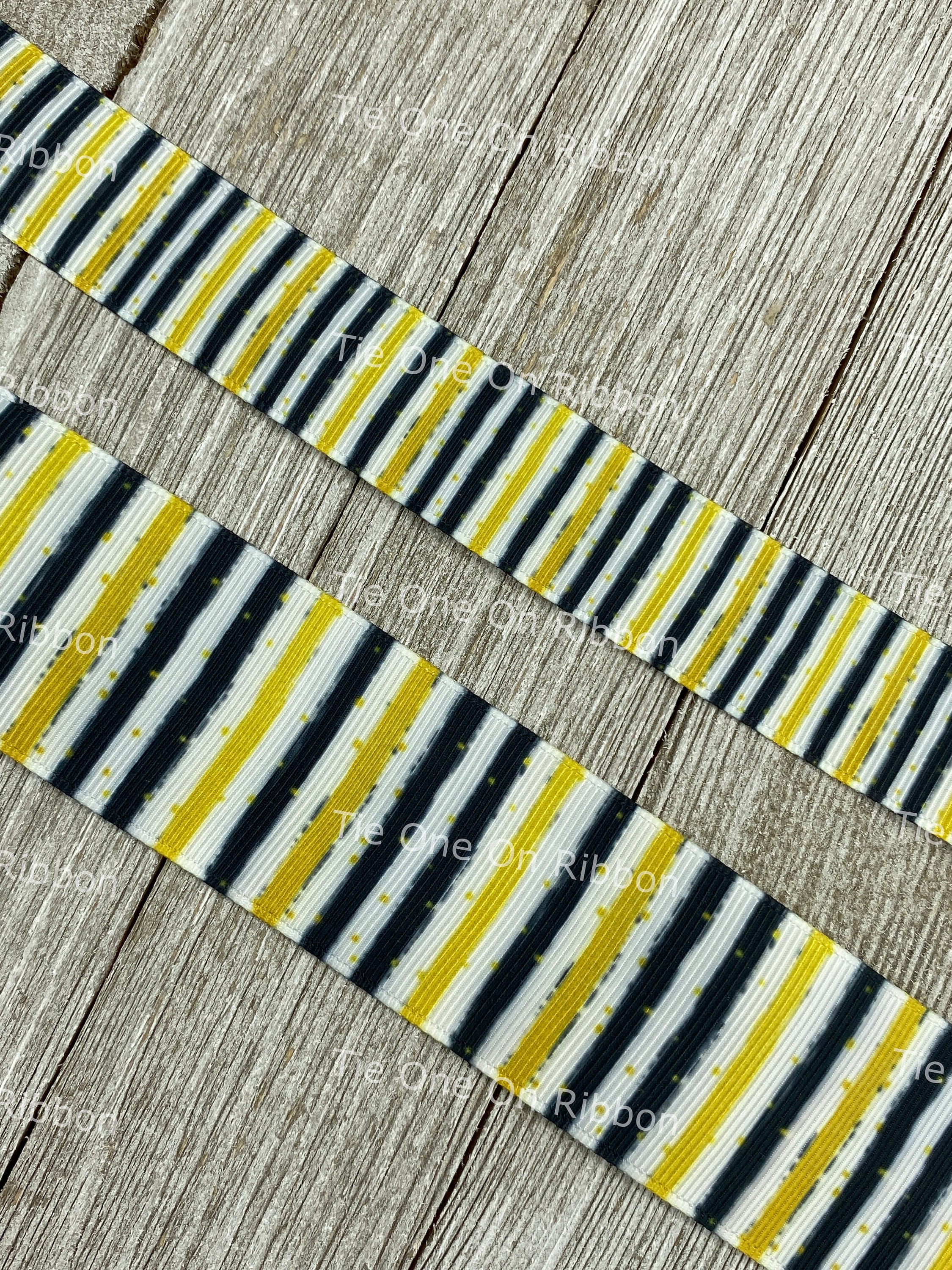 Black and Gold Vertical Stripe Printed Grosgrain Ribbon Etsy