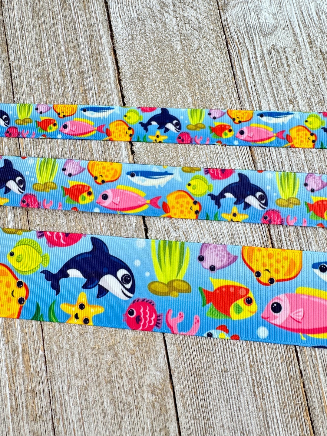 Sea Life Ocean Orca Stingray Print Grosgrain Ribbon - 5/8