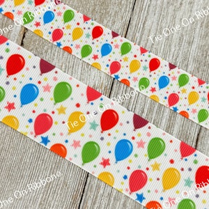 Stars & Colorful Balloons Printed Grosgrain Ribbon - 7/8&quot; - 1.5&quot; - Sew - Craft - Gift Wrap - Hair Bow - Party Decor - Birthday Banner