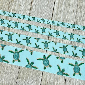 Ruban gros-grain bleu océan imprimé tortues de mer : 3/8"- 5/8"-7/8"-1,5" - ruban artisanal - collier de chien - noeud - fête - douche - étiquette de bagage