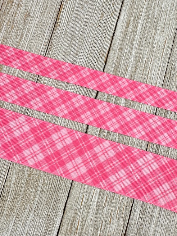 ピンクオンピンクのチェック柄ストライププリントグログランリボン - 5