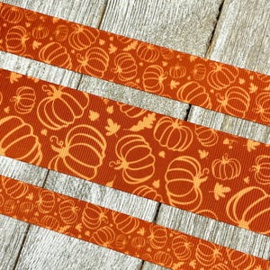 Tone on Tone Pumpkins Fall Printed Grosgrain Ribbon -  5/8&quot; - 7/8&quot; - 1” - 1.5&quot; - Sewing - Crafting - Decor - Bows - Wreaths - Party