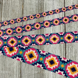 Bright Aztec Tribal Southwest Printed Grosgrain Ribbon - 3/8"- 5/8" -7/8" 1"- 1.5" - Sewing- Crafting - Key Fob - Bow - Dog Collar - Costume