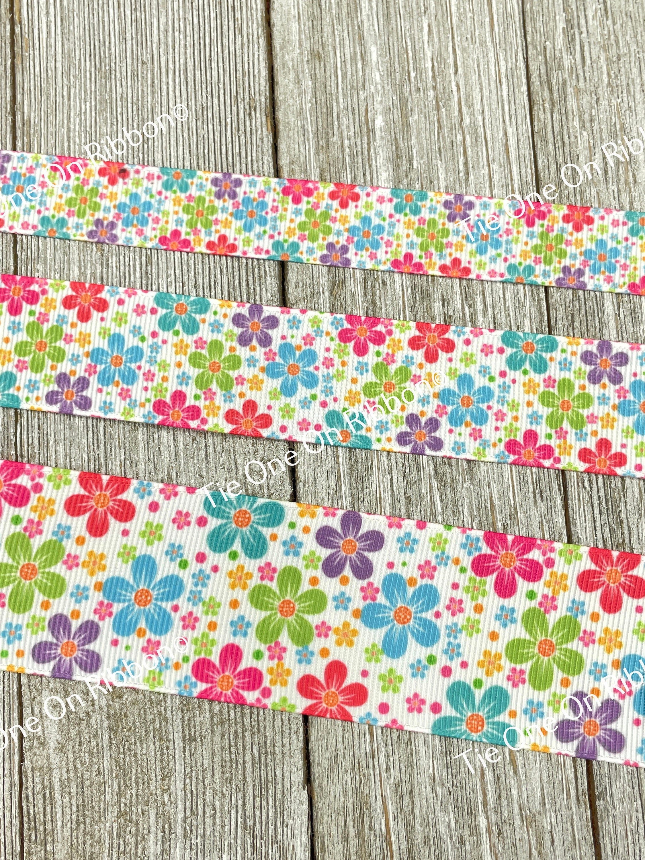 Bright Flower Printed Grosgrain Ribbon - 5/8 - 1 - 1.5 Inch - Sewing ...