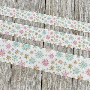 Pastel Winter Snowflakes Printed Grosgrain Christmas Ribbon: 5/8", 7/8", 1.5" - Winter Princess, Gift Wrap, Hair Bow, Dog Collar image 5
