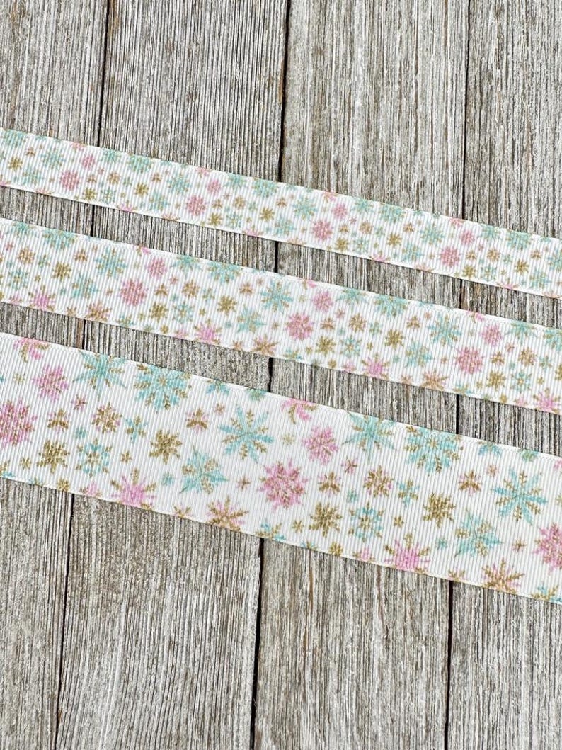 Pastel Winter Snowflakes Printed Grosgrain Christmas Ribbon: 5/8", 7/8", 1.5" - Winter Princess, Gift Wrap, Hair Bow, Dog Collar image 5