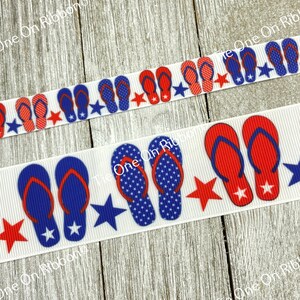 Red and Navy Patriotic Flip Flop Printed Grosgrain Ribbon - 5/8&quot; &  1.5&quot; - Sew - Crafts - Wreath -  Scrapbook - Bows - Parade - July 4