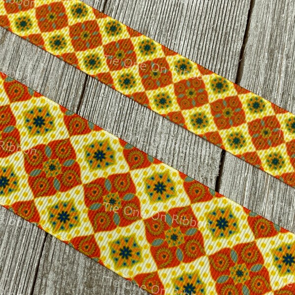 Moroccan Geometric Printed Grosgrain Ribbon - 7/8" & 1.5" Width - Sewing - Crafting - Decorating - Costume - Hair Bow