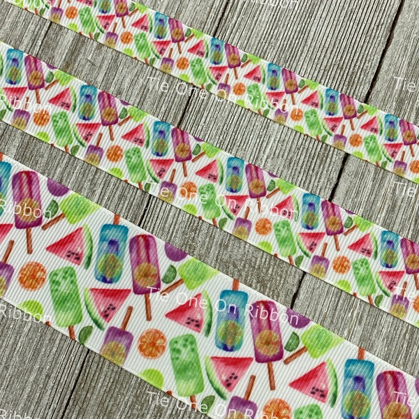 Summer Fruit Popsicles Ice Treats Printed Grosgrain Ribbon - 5/8" - 7/8" - 1.5" - Sewing - Crafting - Decor - Summer - Popsicle