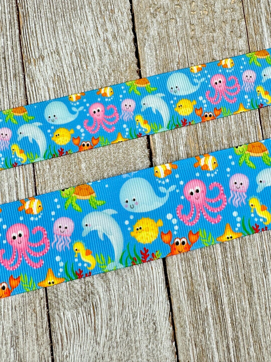 Sea Life Ocean Print Grosgrain Ribbon - 1