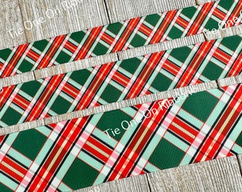 Christmas Plaid Red and Green Printed Grosgrain Ribbon - 5/8 - 7/8 - 1 - 1.5 Inch - Sewing - Crafting - Decor - Party - Hair Bow - Gift Wrap