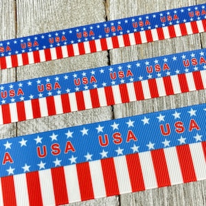 USA American Flag Patriotic Print Grosgrain Ribbon - 5/8 - 7/8 - 1.5 Inch - Sewing - Craft - Decorating - Party Decor - Parade - BBQ
