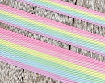 Pastel Rainbow Printed Grosgrain Ribbon - 5/8" - 7/8" - 1.5" - Sew - Craft - Luggage Tag - Hair Bow - Lanyard - Birthday Party - Gift Wrap