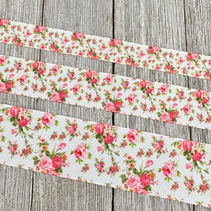 Lot # 1 - Baby Rosa Rosen auf Weiß Print Ripsband - 5/20, 7/8, 2,5 cm - Nähen - Basteln - Dekorieren - Duschen - Hochzeit - Gender Reveal