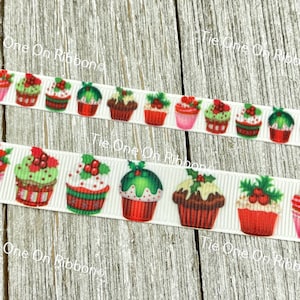 Ruban gros-grain imprimé petits gâteaux des fêtes - 3/8&quot; - 5/8&quot; - couture - travaux manuels - décoration - emballage cadeau - pâtisserie - ruban de Noël