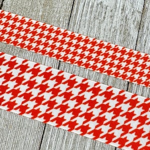 Red and White Houndstooth Check Printed Grosgrain Ribbon - - 7/8&quot; - 1.5&quot;  Width - Sewing - Crafting - Collar - Leash - Hair Bow